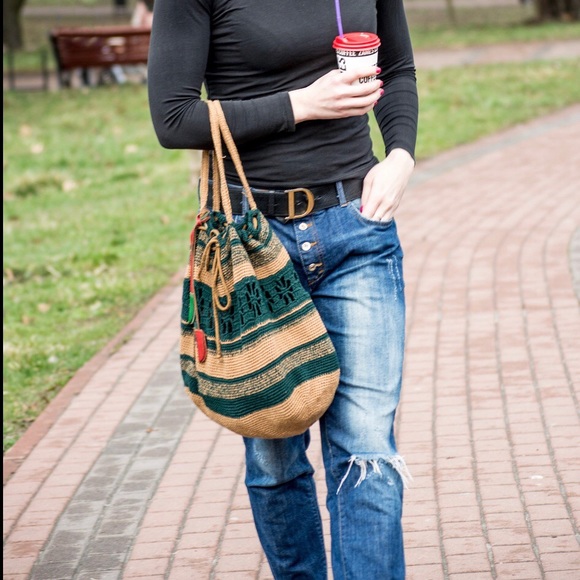 ❤️HP❤️Bohemian Green/Brown Hand Crocheted Bag NWOT - Picture 2 of 8
